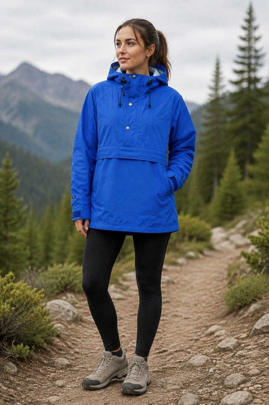 VTG The North Face Women Med Blue Gore-Tex 1/4 Zip Hooded Rain Pullover Jacket